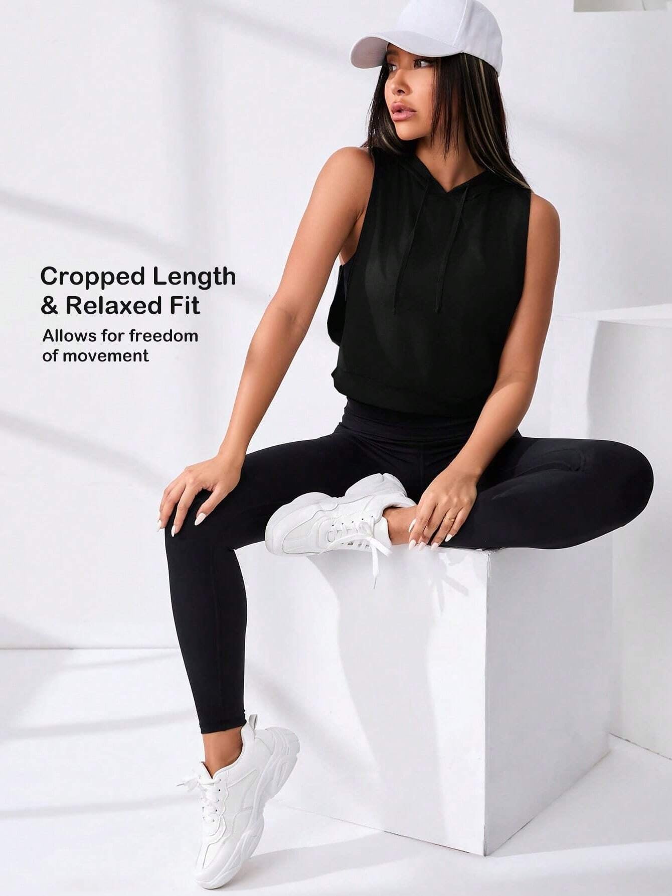 Cut Out Drawstring Sports Hoodie Cropped Hoodie