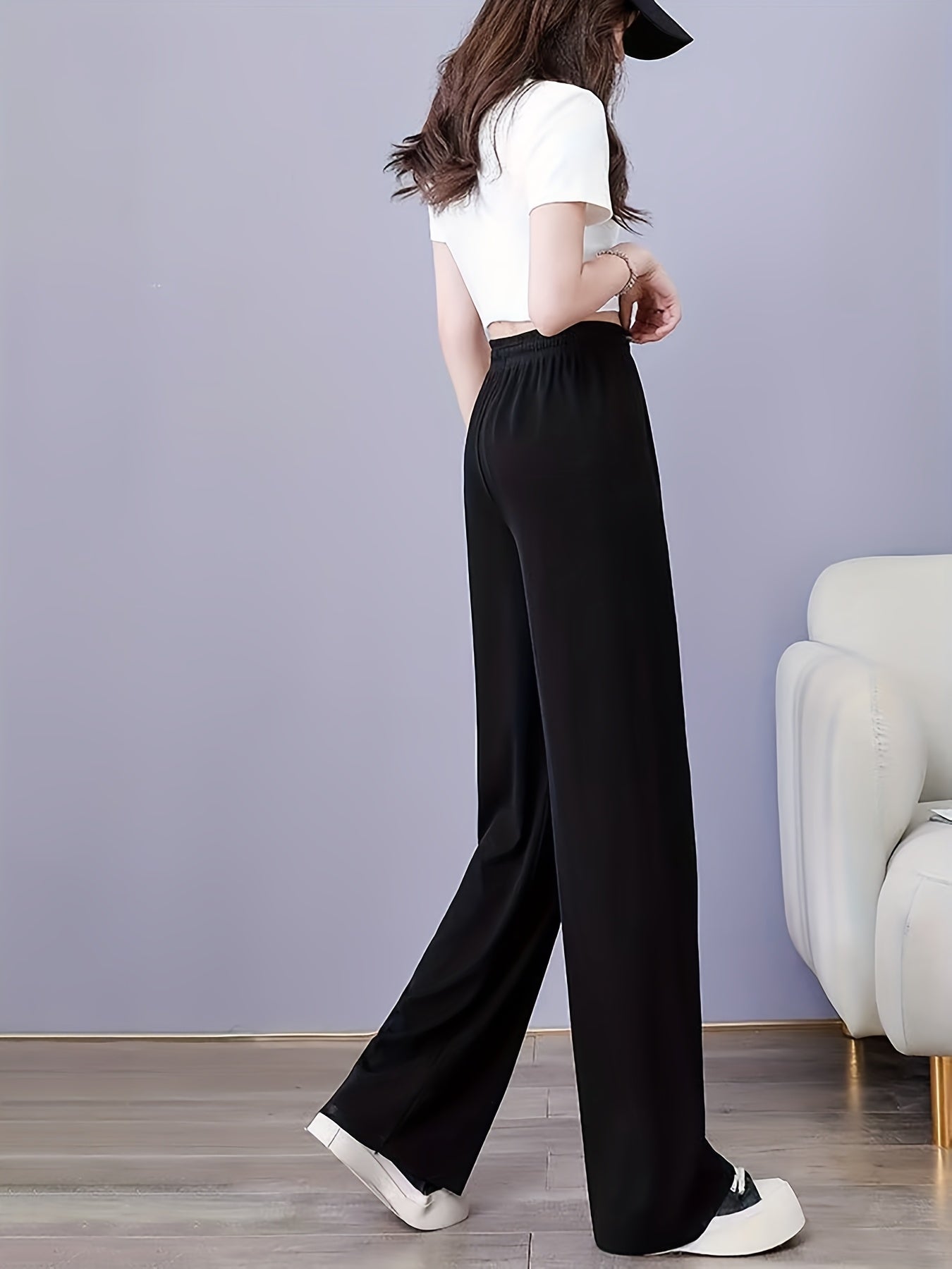 High-Waisted Wide-Leg Pants Straight Leg with Drawstring Waist