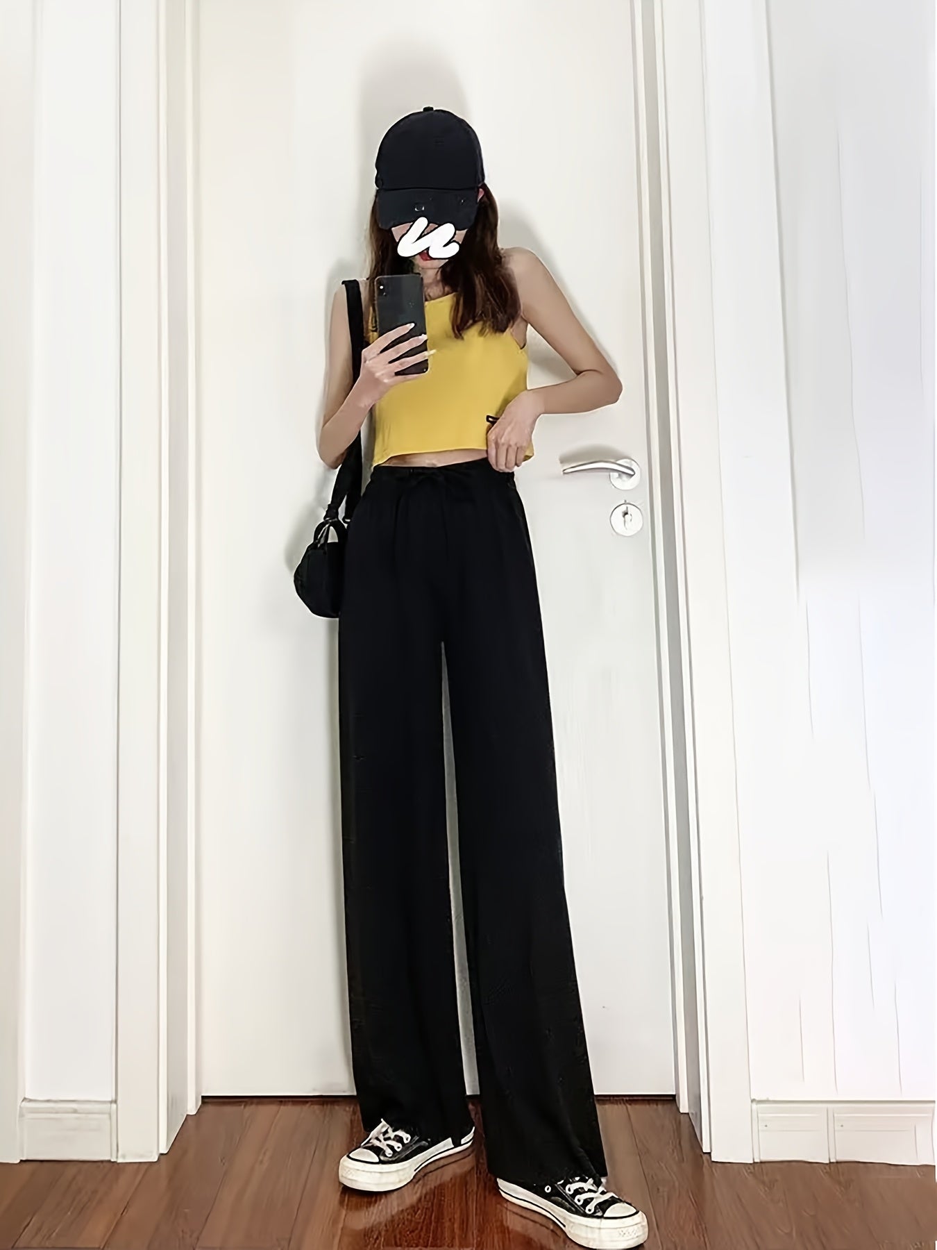 High-Waisted Wide-Leg Pants Straight Leg with Drawstring Waist