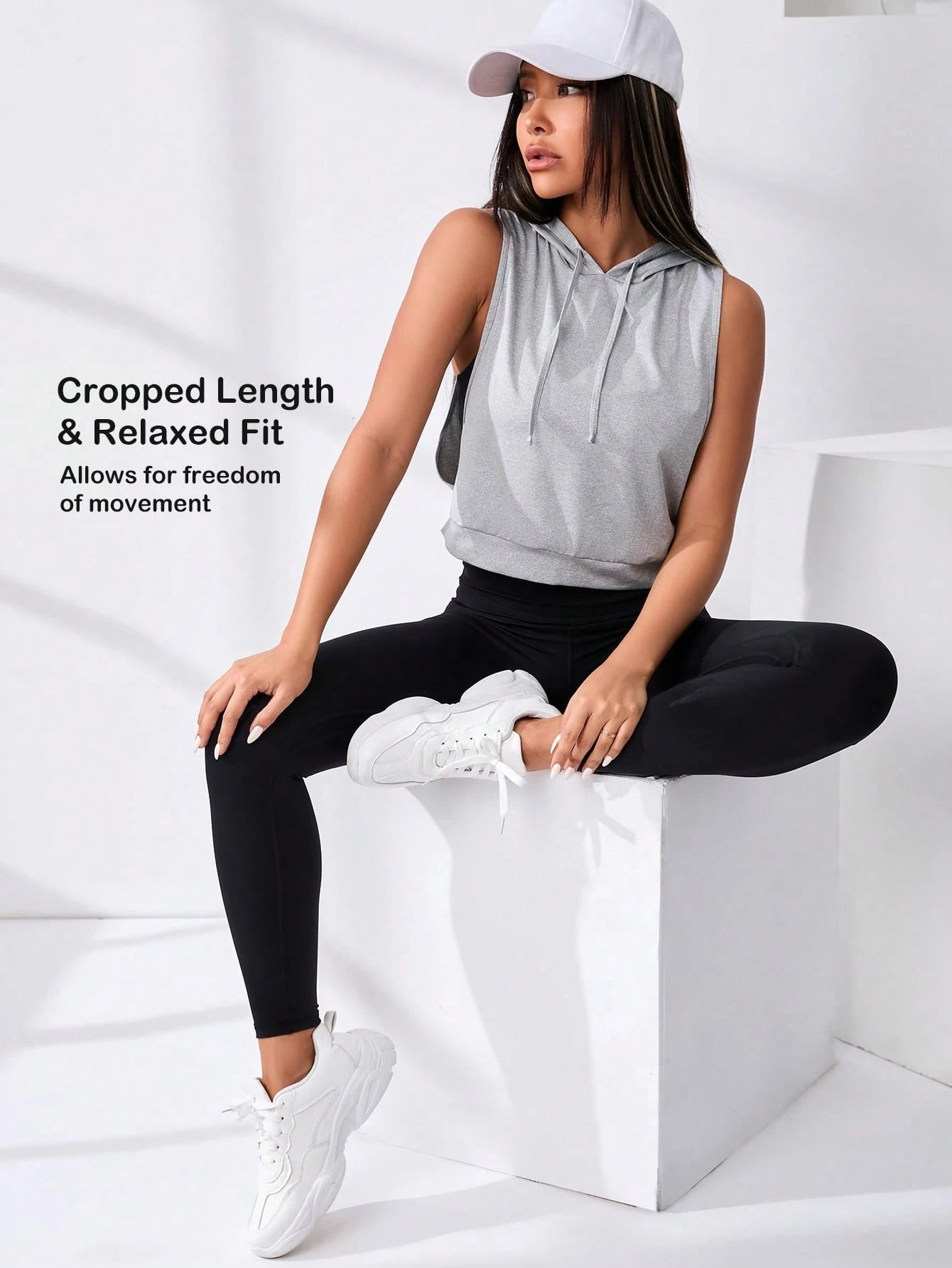 Cut Out Drawstring Sports Hoodie Cropped Hoodie