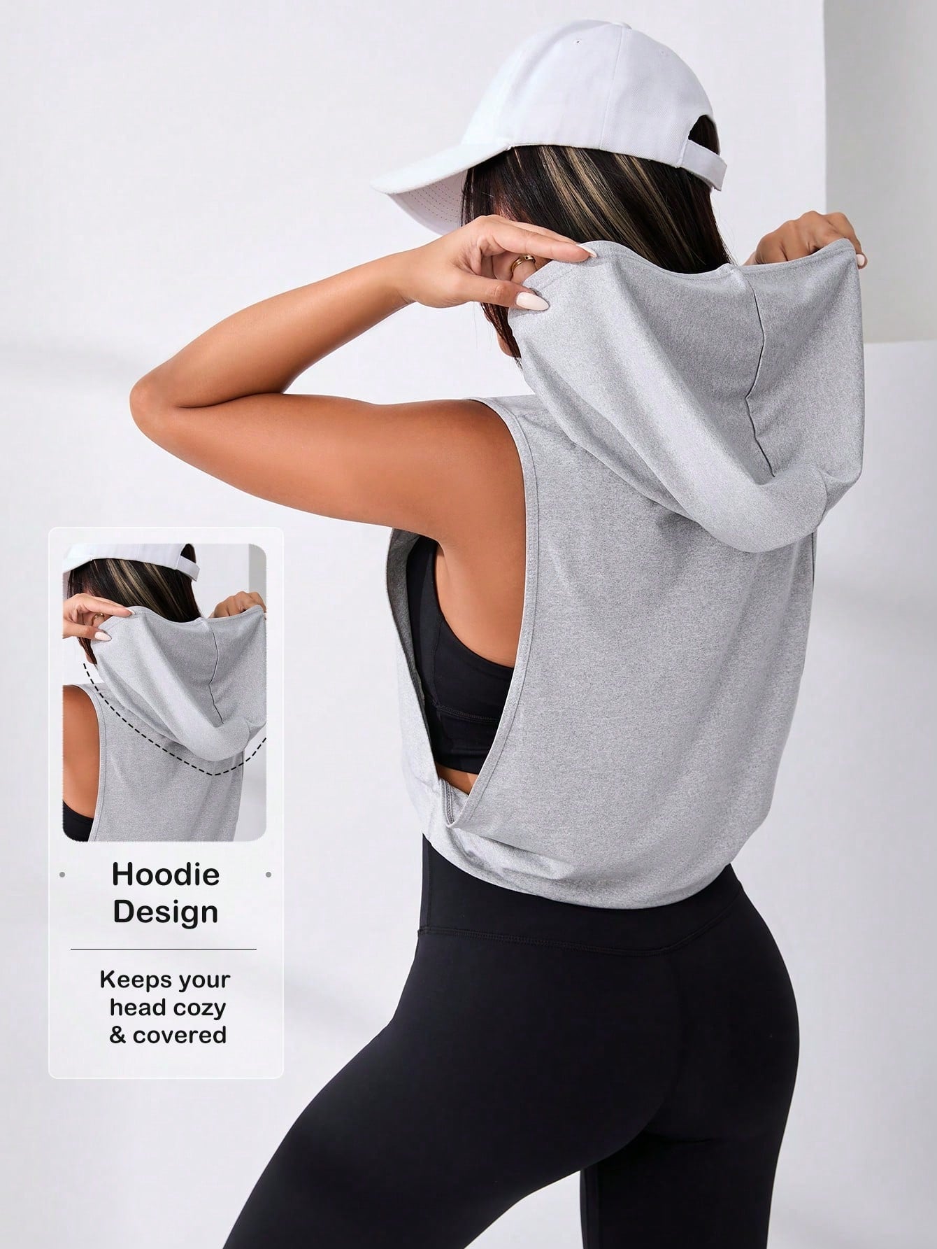 Cut Out Drawstring Sports Hoodie Cropped Hoodie