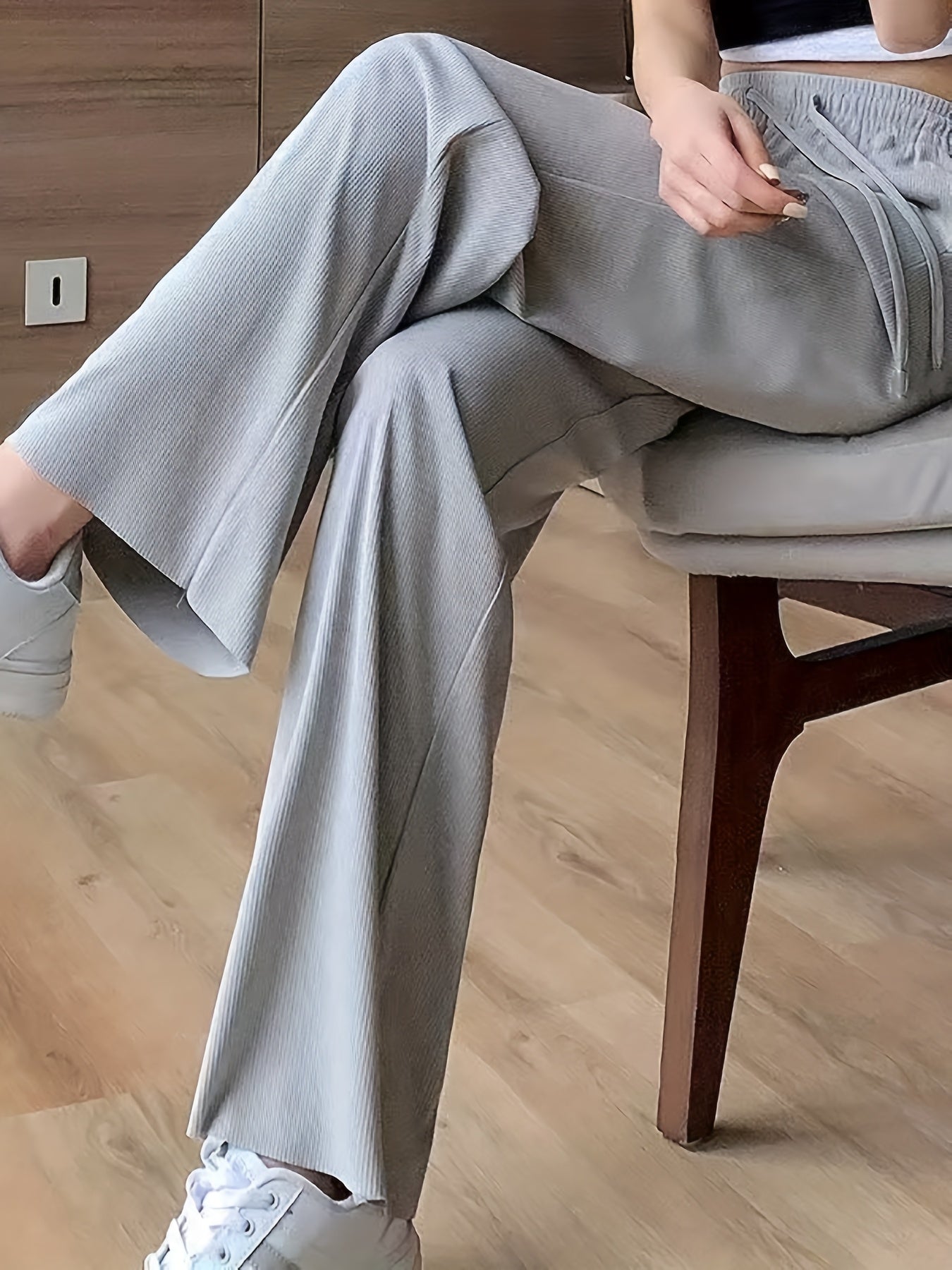 High-Waisted Wide-Leg Pants Straight Leg with Drawstring Waist