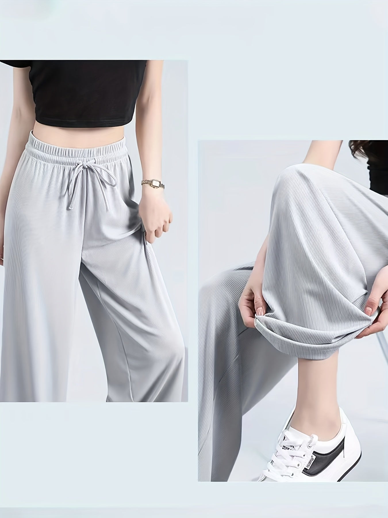 High-Waisted Wide-Leg Pants Straight Leg with Drawstring Waist