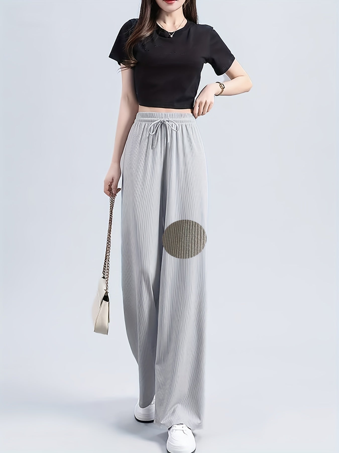 High-Waisted Wide-Leg Pants Straight Leg with Drawstring Waist