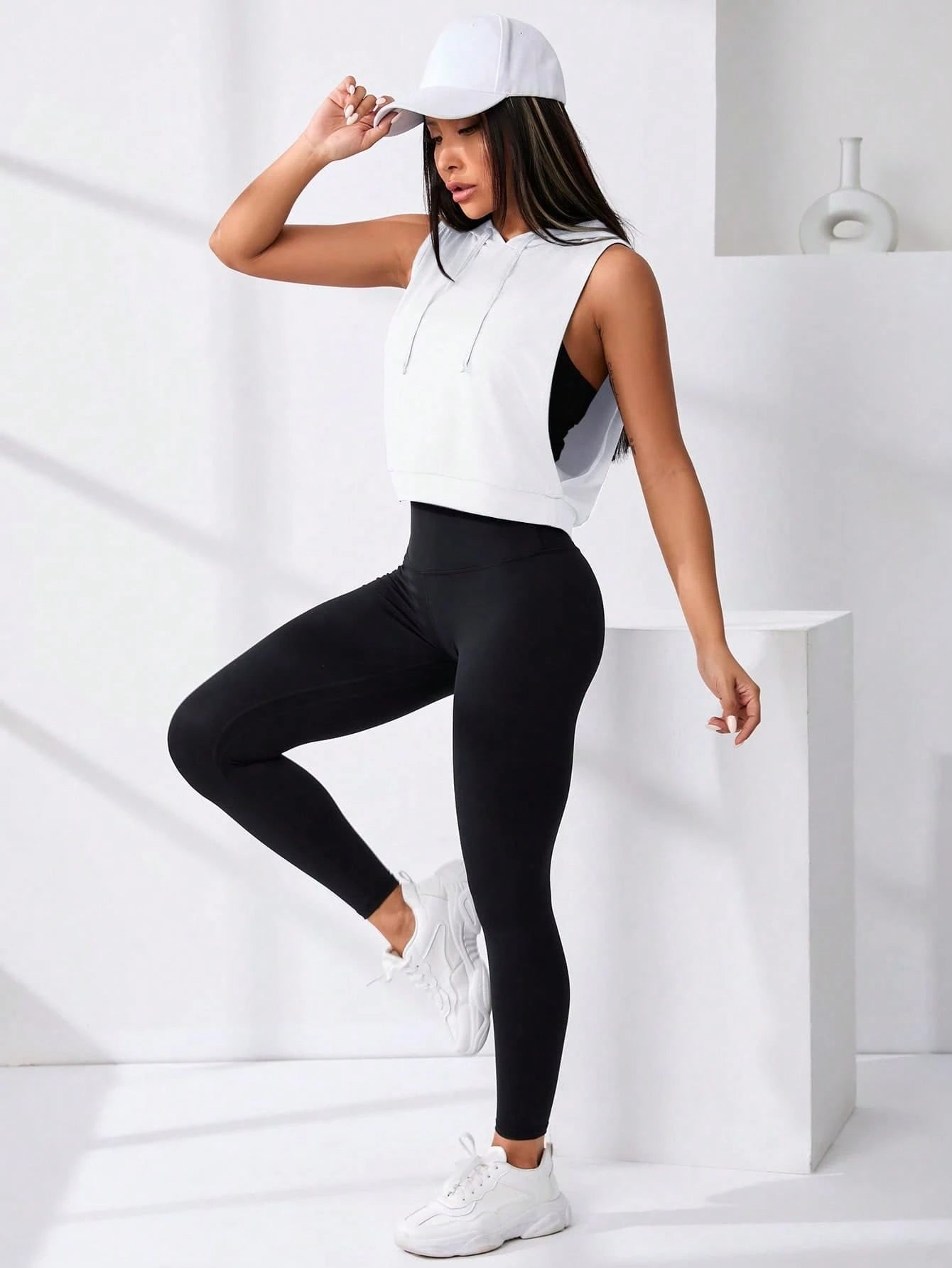 Cut Out Drawstring Sports Hoodie Cropped Hoodie