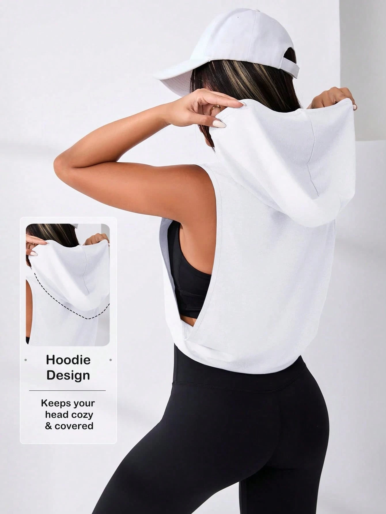 Cut Out Drawstring Sports Hoodie Cropped Hoodie