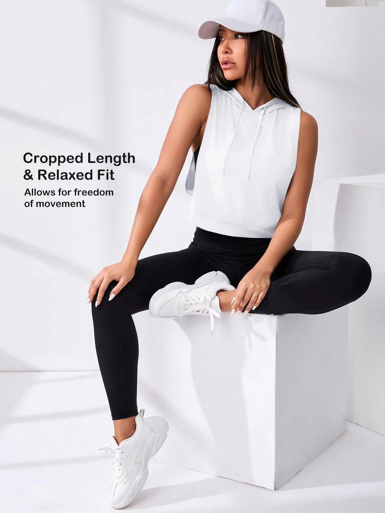 Cut Out Drawstring Sports Hoodie Cropped Hoodie