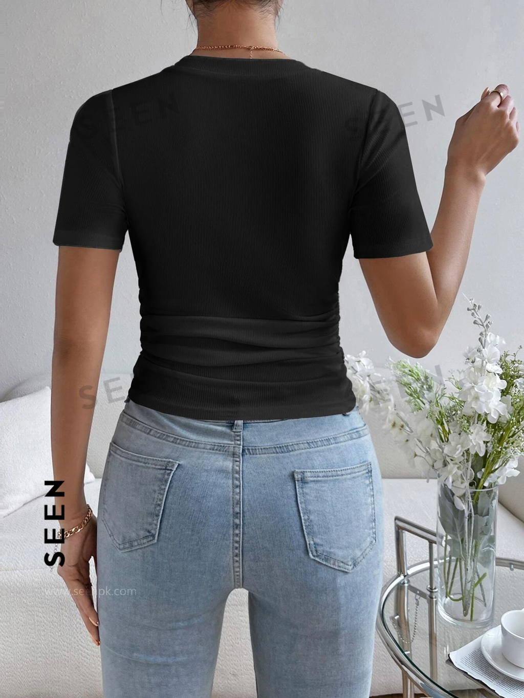 Solid Ruched Hanky Hem Tee