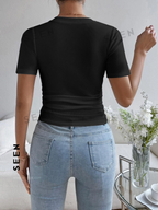 Solid Ruched Hanky Hem Tee