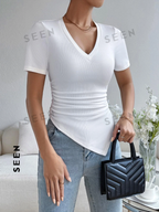 Solid Ruched Hanky Hem Tee