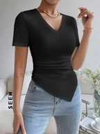 Solid Ruched Hanky Hem Tee