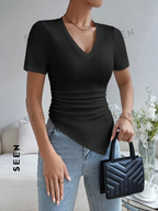 Solid Ruched Hanky Hem Tee