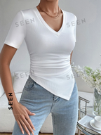Solid Ruched Hanky Hem Tee