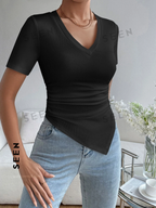 Solid Ruched Hanky Hem Tee