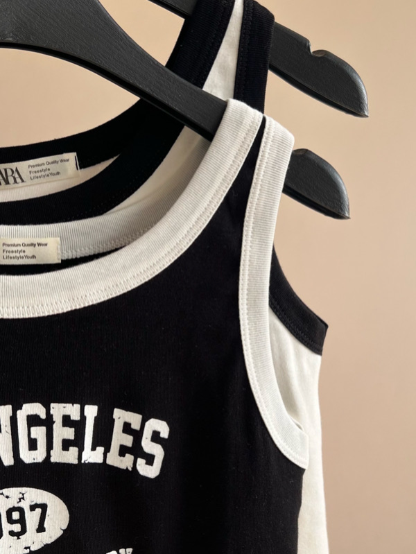 Letter Graphic Contrast Binding Tank Top