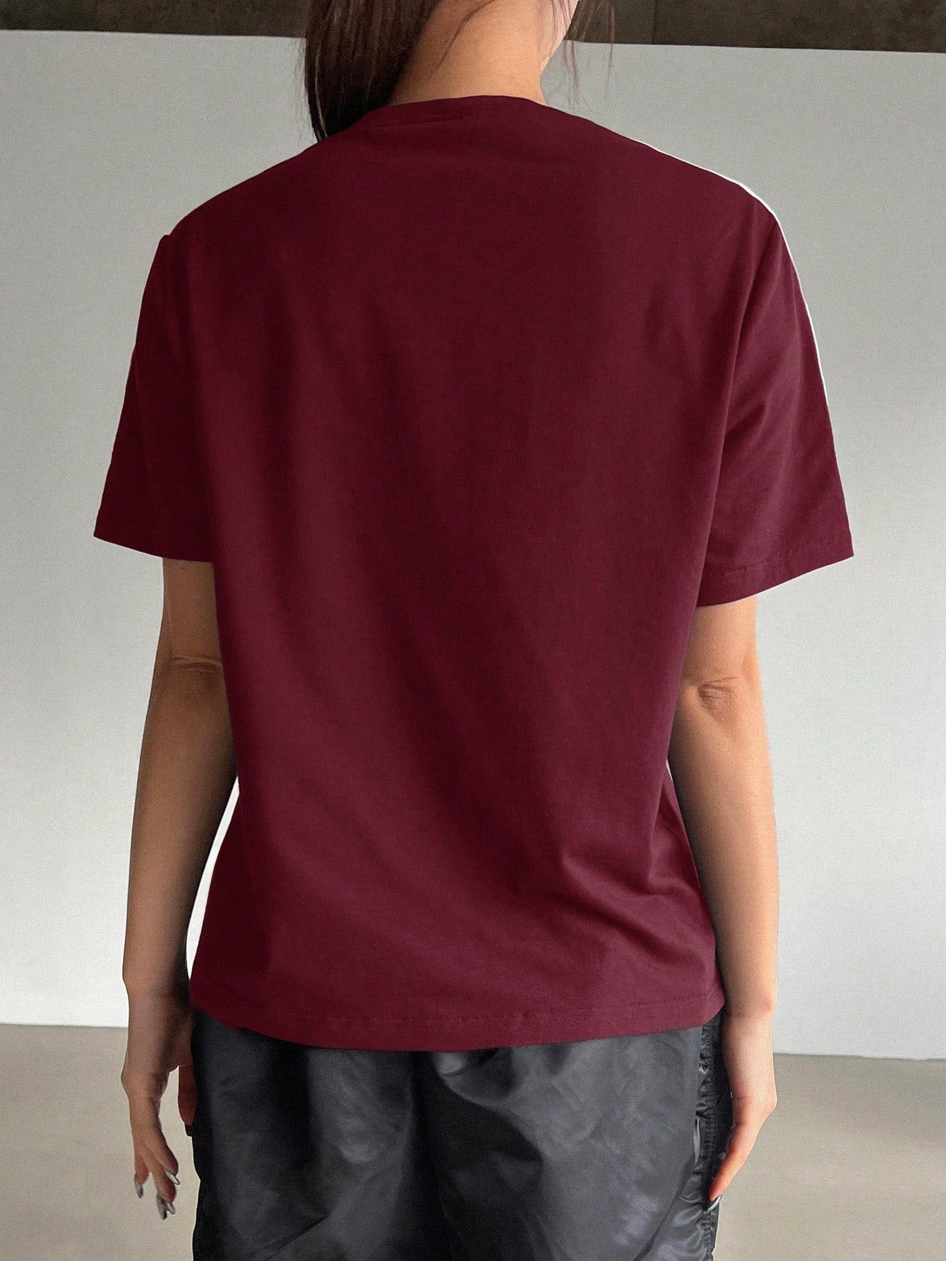 Motorcycle Style Print Colorblock Striped Detail Short Sleeve T-Shirt,Fall Clothes Preppy Tops