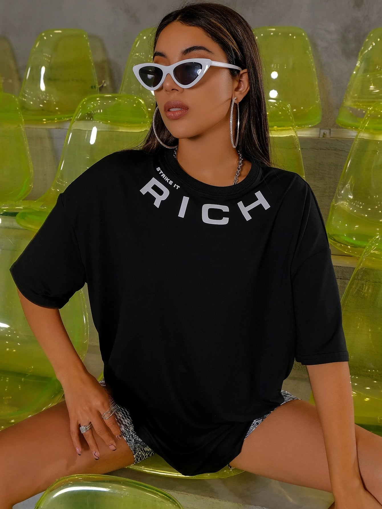 Letter Drop Shoulder Short Sleeve T-Shirt Graphic Tees