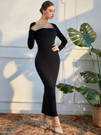 Square Neck Split Back Bodycon Dress