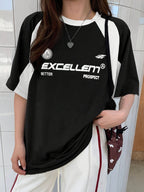 Casual Crew Neck T-Shirt, Color Block Half Sleeve Tee Loose Fit