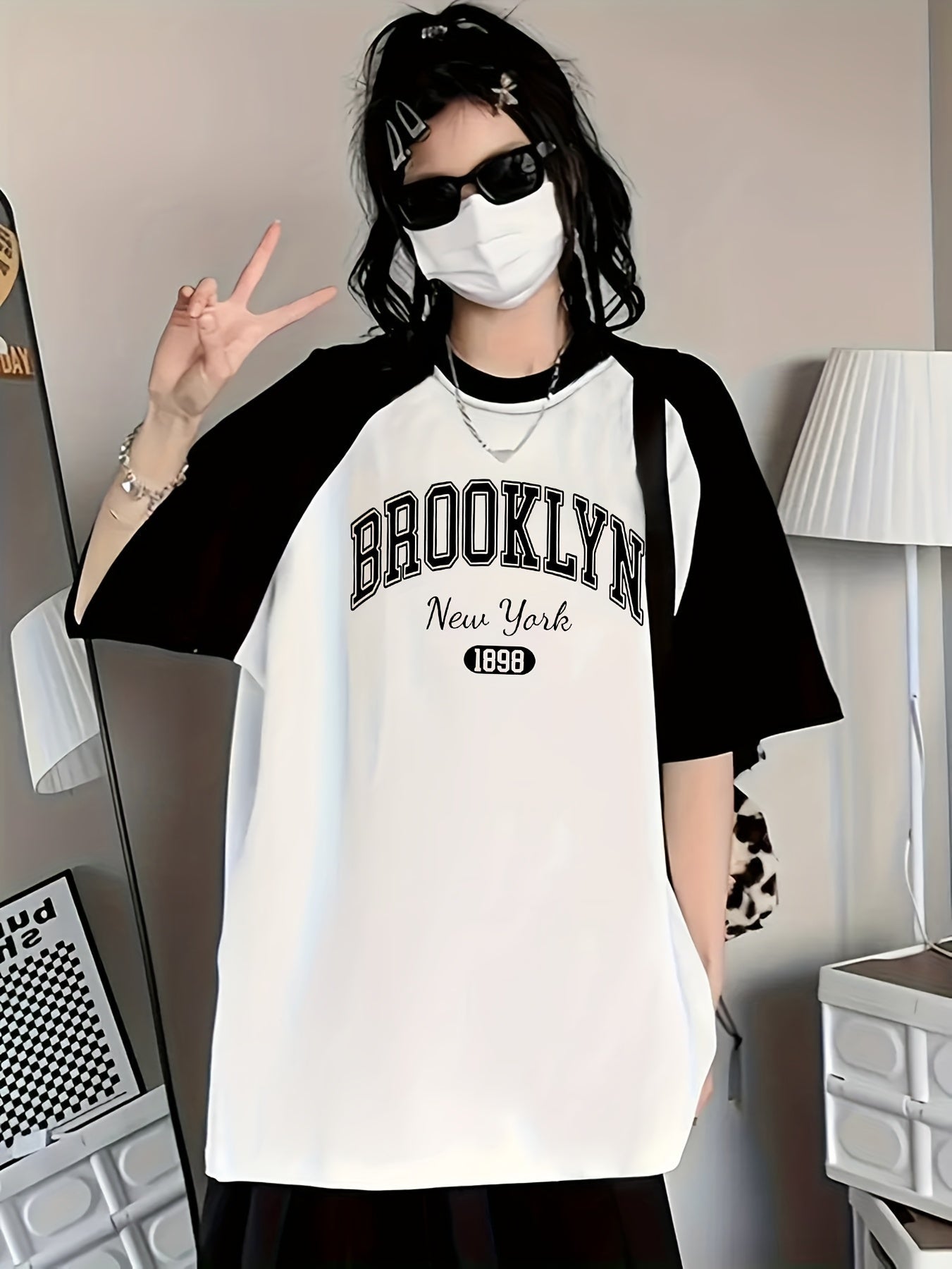 Brooklyn New York 1989 Graphic Tee - Black & White Short Sleeve T-Shirt, Casual Loose Fit