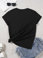 Black T-Shirt with Pink '07' Graphic - Casual Short Sleeve Blouse