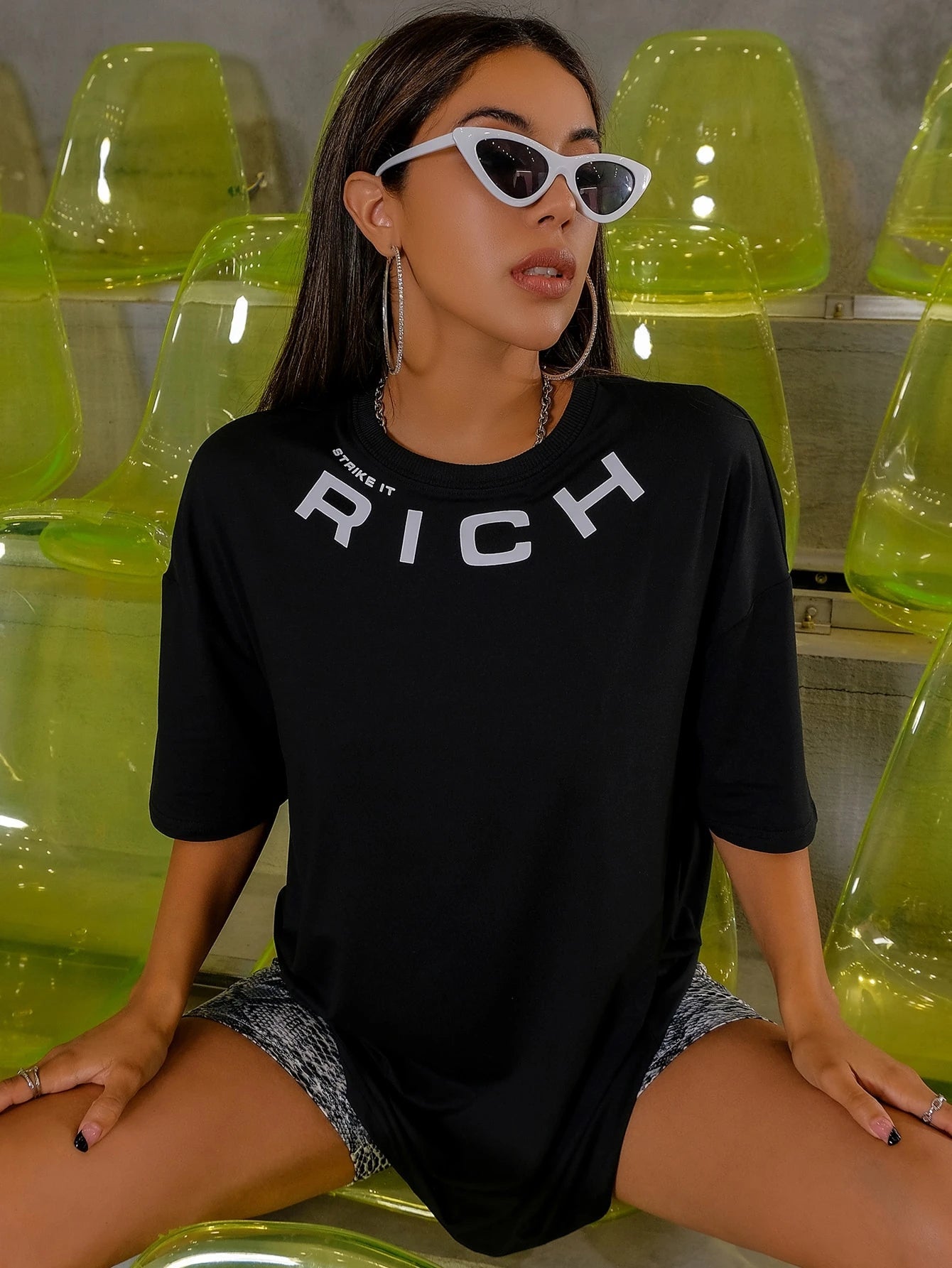Letter Drop Shoulder Short Sleeve T-Shirt Graphic Tees