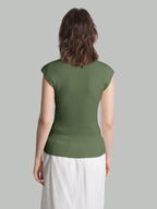 Solid Color Urban Chic Fashion Casual V-Neck Cap Sleeve Knit Blouse
