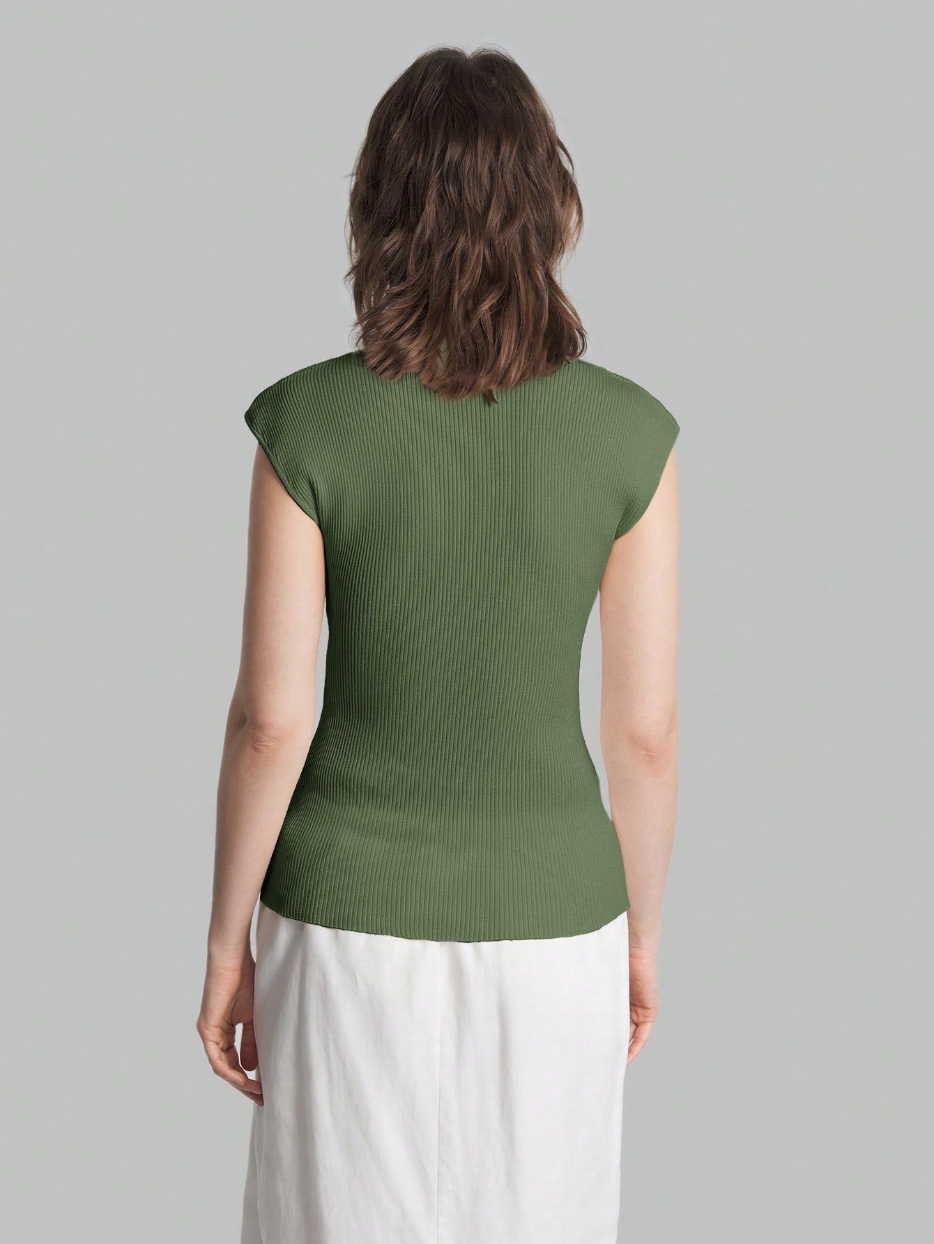 Solid Color Urban Chic Fashion Casual V-Neck Cap Sleeve Knit Blouse