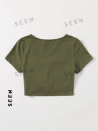 Solid Drawstring Ruched Tee