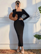 Square Neck Split Back Bodycon Dress