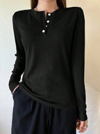 Women's Semi-Open Collar Fitted Long Sleeve T-Shirt