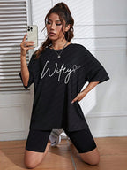 Letter Graphic Drop Shoulder Tee Graphic Tees Women Tops