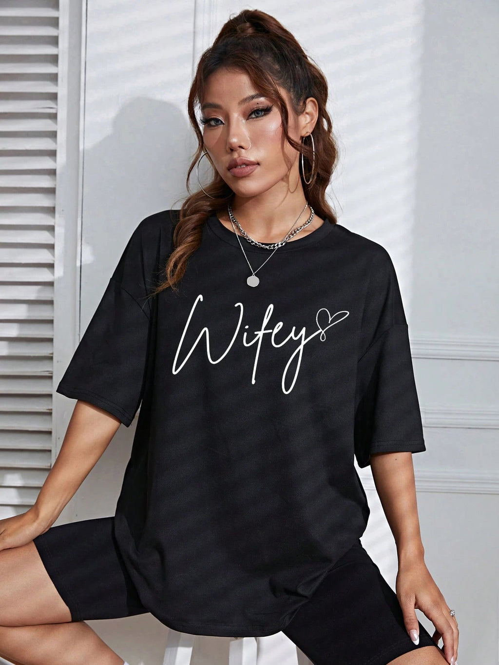 Letter Graphic Drop Shoulder Tee Graphic Tees Women Tops