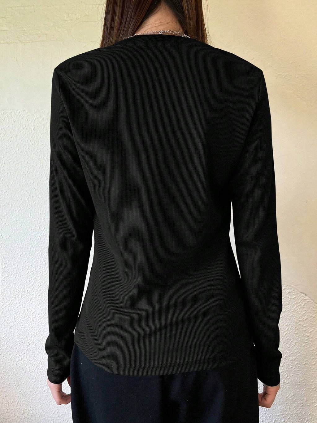 Women's Semi-Open Collar Fitted Long Sleeve T-Shirt