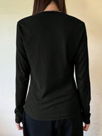 Women's Semi-Open Collar Fitted Long Sleeve T-Shirt