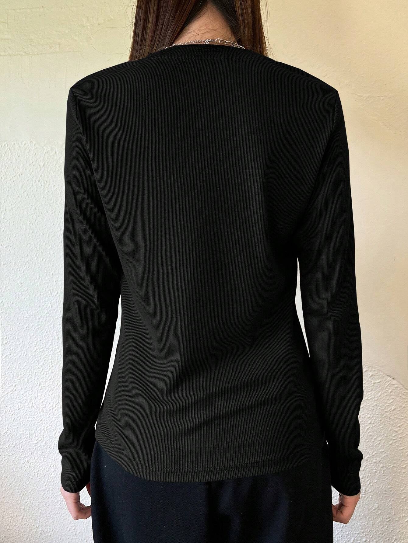 Women's Semi-Open Collar Fitted Long Sleeve T-Shirt