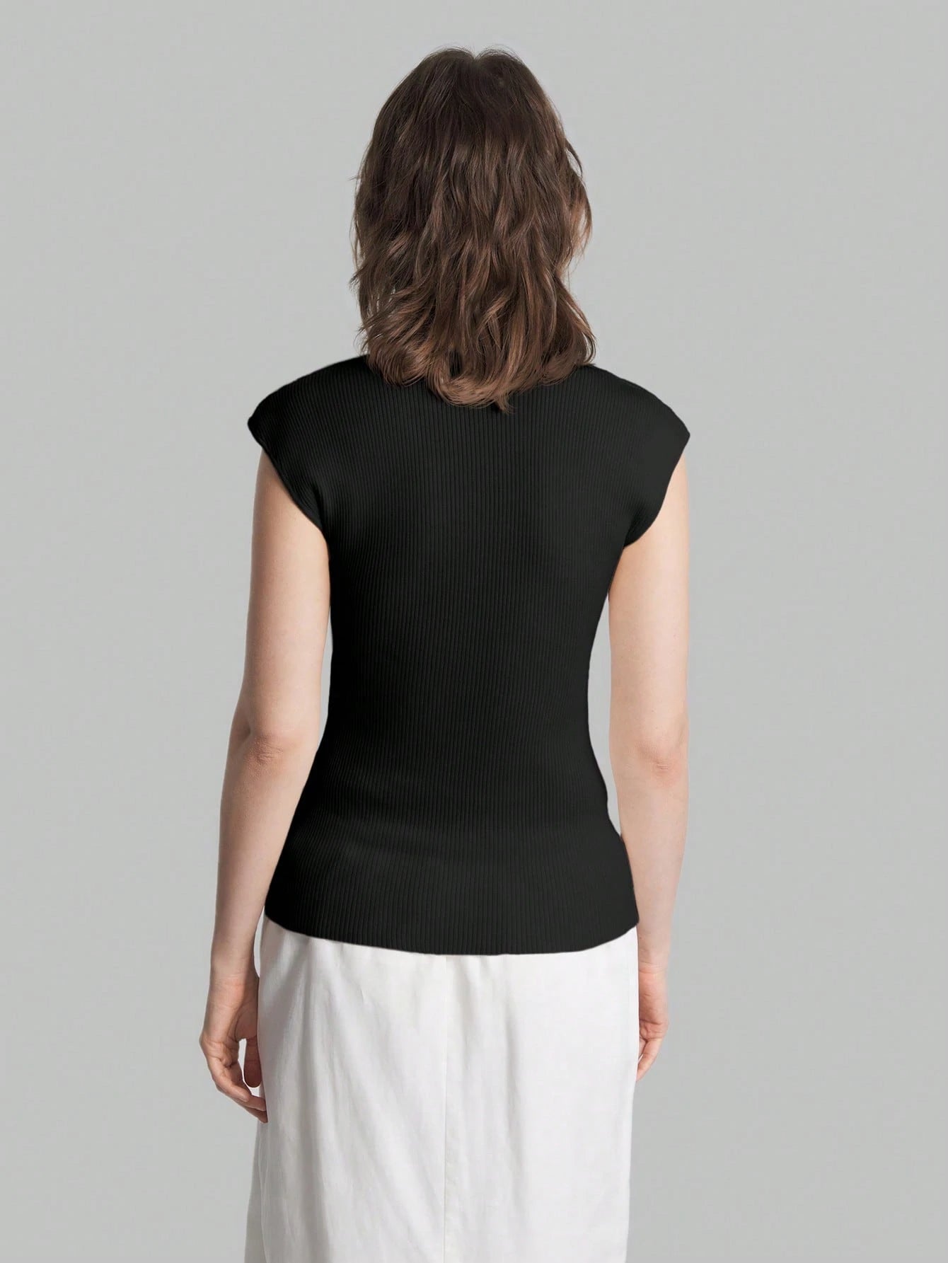 Solid Color Urban Chic Fashion Casual V-Neck Cap Sleeve Knit Blouse