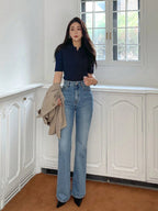 Polo Neck Half-Open Knitted Top With Short Sleeves Summer