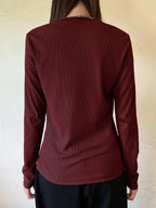 Women's Semi-Open Collar Fitted Long Sleeve T-Shirt