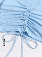 Solid Drawstring Ruched Tee