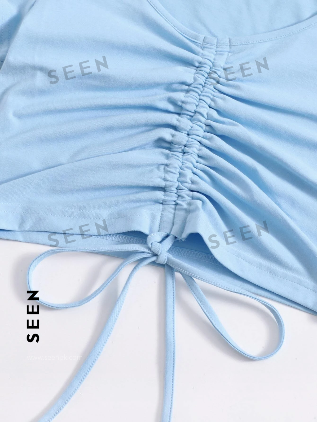 Solid Drawstring Ruched Tee