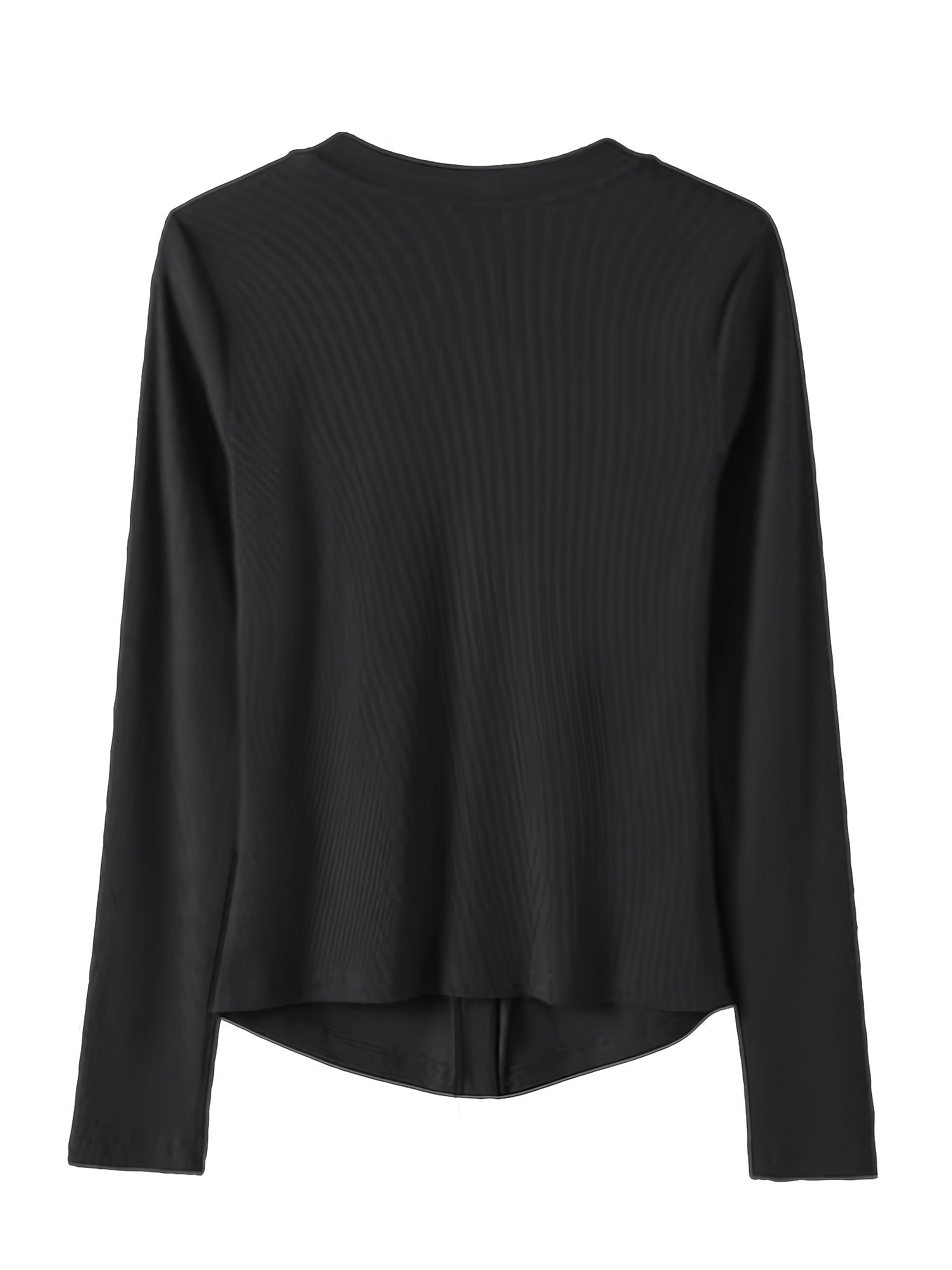 Casual V-Neck Long Sleeve T-Shirt - High Elasticity Semi-Sheer Button-Up Top