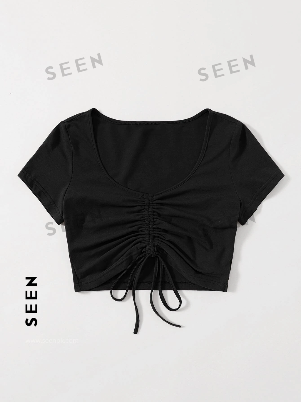 Solid Drawstring Ruched Tee