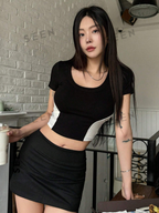 Women's Color Block Round Neck Short Sleeve T-Shirt