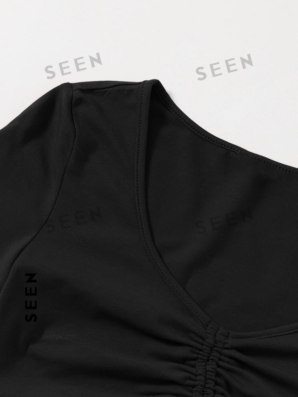 Solid Drawstring Ruched Tee