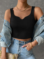 Notched Detail Crop Tank Knit Top