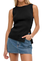 Sleeveless Button Knit Tank Top