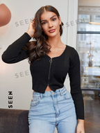 Zip Up Rib-knit Cardigan