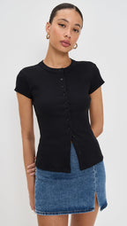 Ribbed Knit Cardigan - Stylish Solid Color T-Shirt with Full-Button Front and Ribbed Detailing, Perfect for Casual Wear