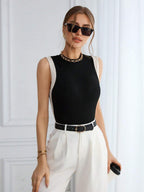 Color Block Knit Casual Round Neck Tank Top